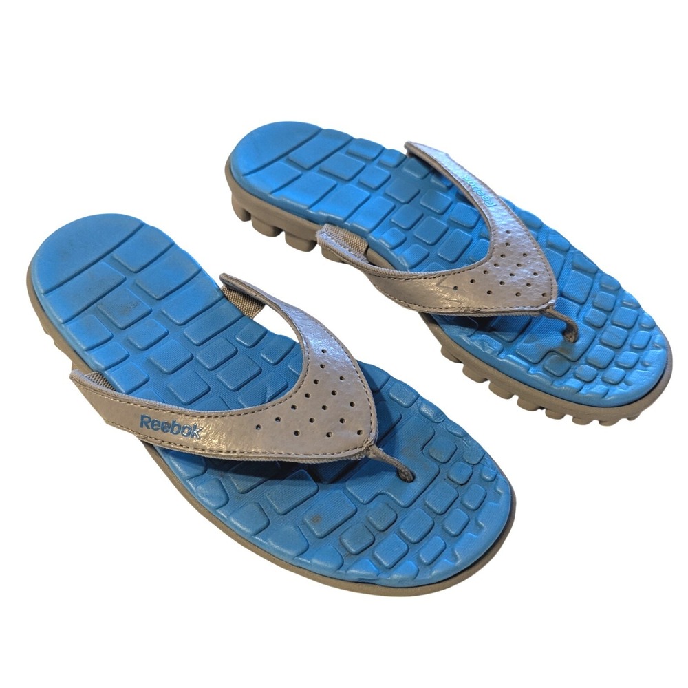 Reebok Realflex Flip Flop Thong Slide Sandals Blue Grey Athletic Womens 7 Mens 6